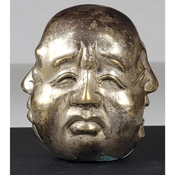 Phra Phrom Bronze 4 Faces Brahma Head Statue "Pleasure Anger Sorrow Joy" 3.75" - Picture 4 of 8